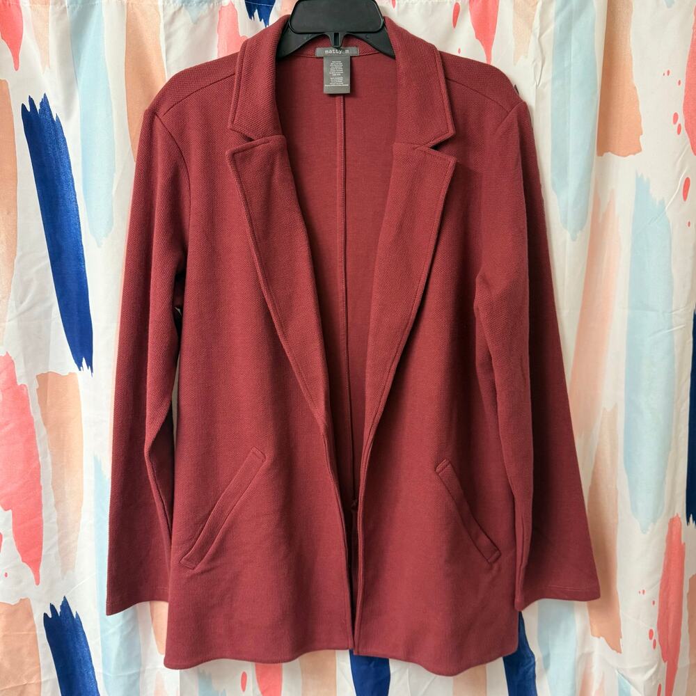 Matty M Burgundy Open Front Textured Cardigan Size XXL